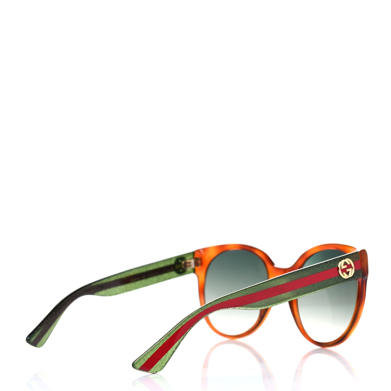 Gucci Round Eye GG Web Glitter GG0035S Sunglasses Tortoise 4 of 4
