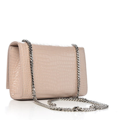 Saint Laurent Calfskin Crocodile Embossed Small Classic Monogram Kate Tassel Satchel Rose Antic 3 of 10