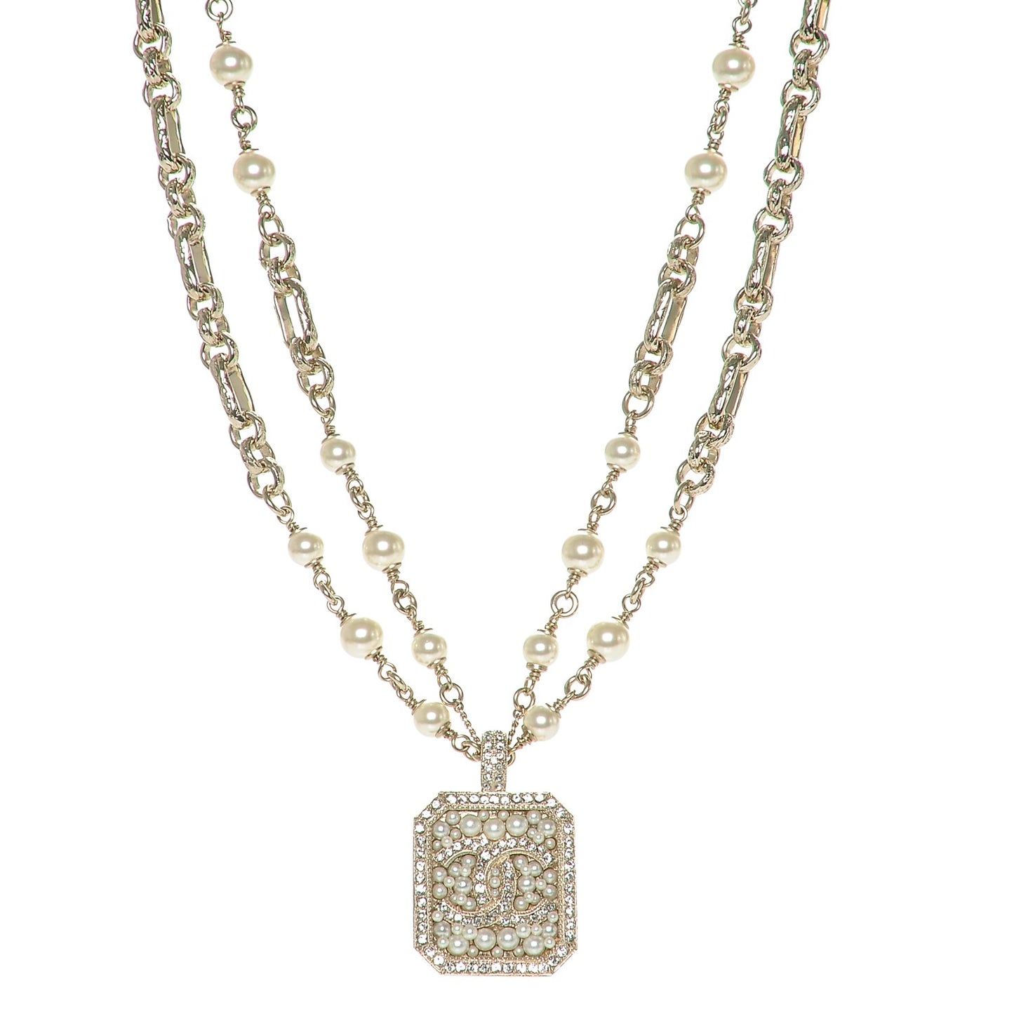 Crystal Pearl CC Necklace Gold