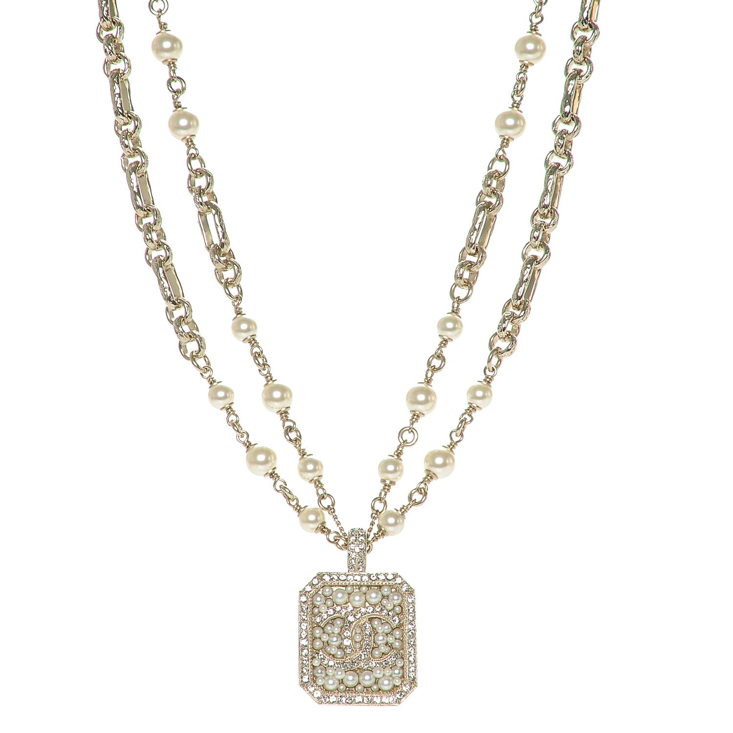 Chanel Crystal Pearl CC Necklace Gold 1 of 4