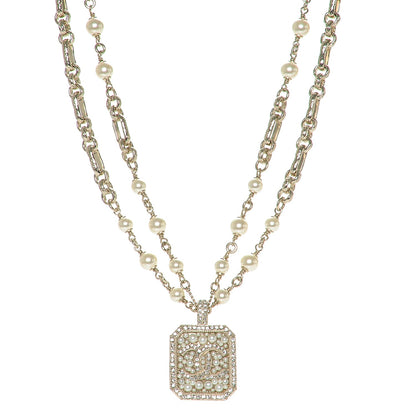 Chanel Crystal Pearl CC Necklace Gold 1 of 4