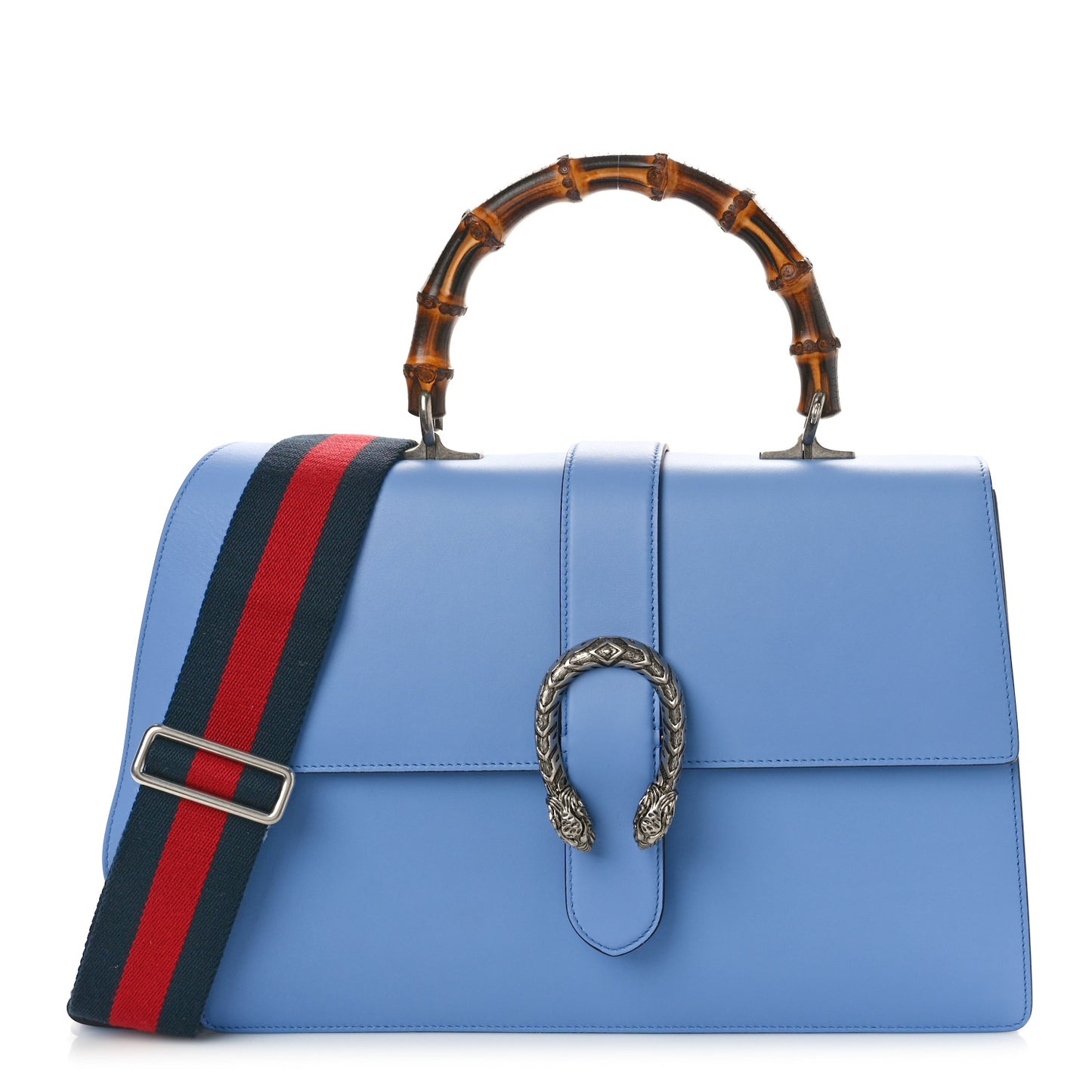 Moon Calfskin Web Large Dionysus Bamboo Top Handle Bag Clear Sky Blue