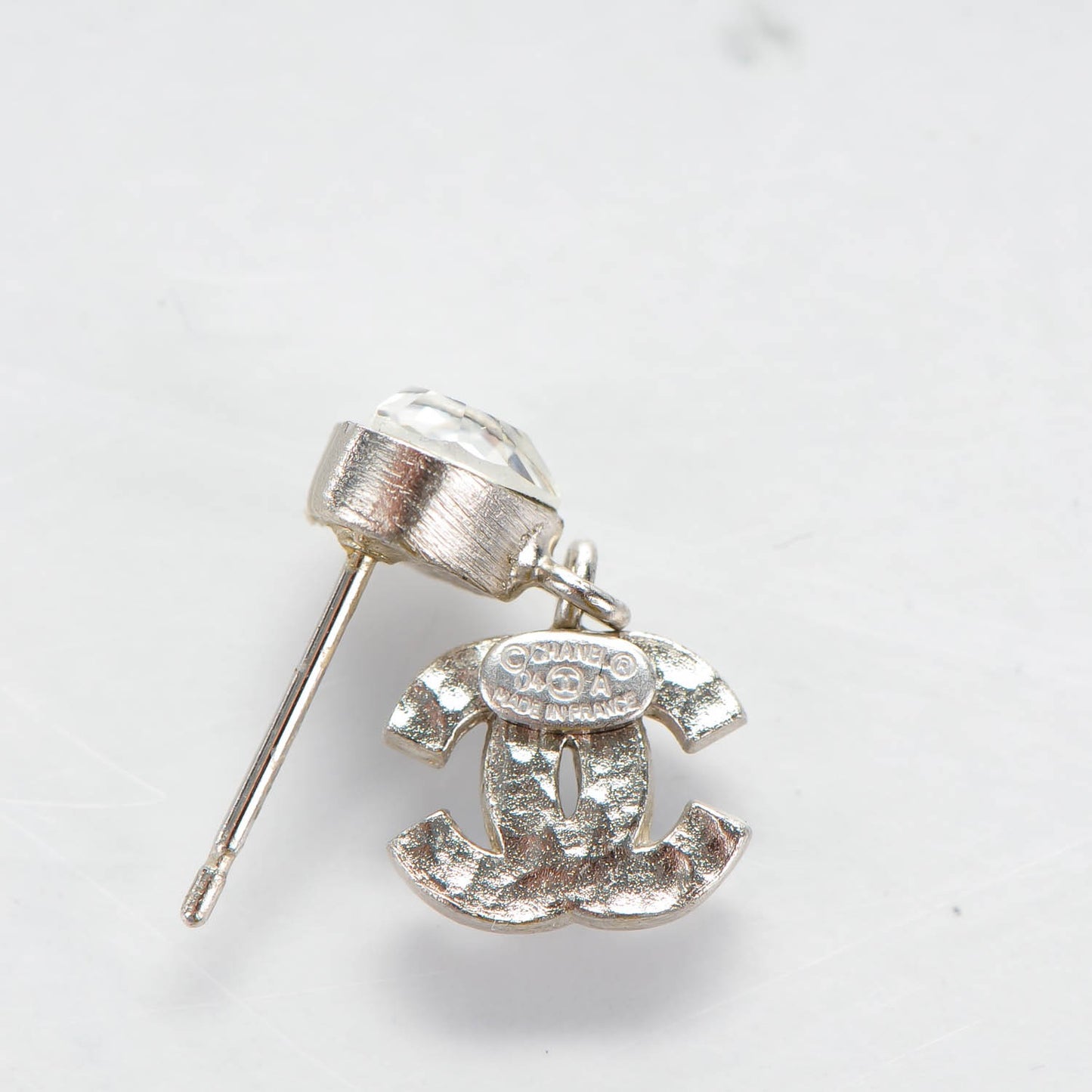 Crystal Heart CC Drop Earrings Silver