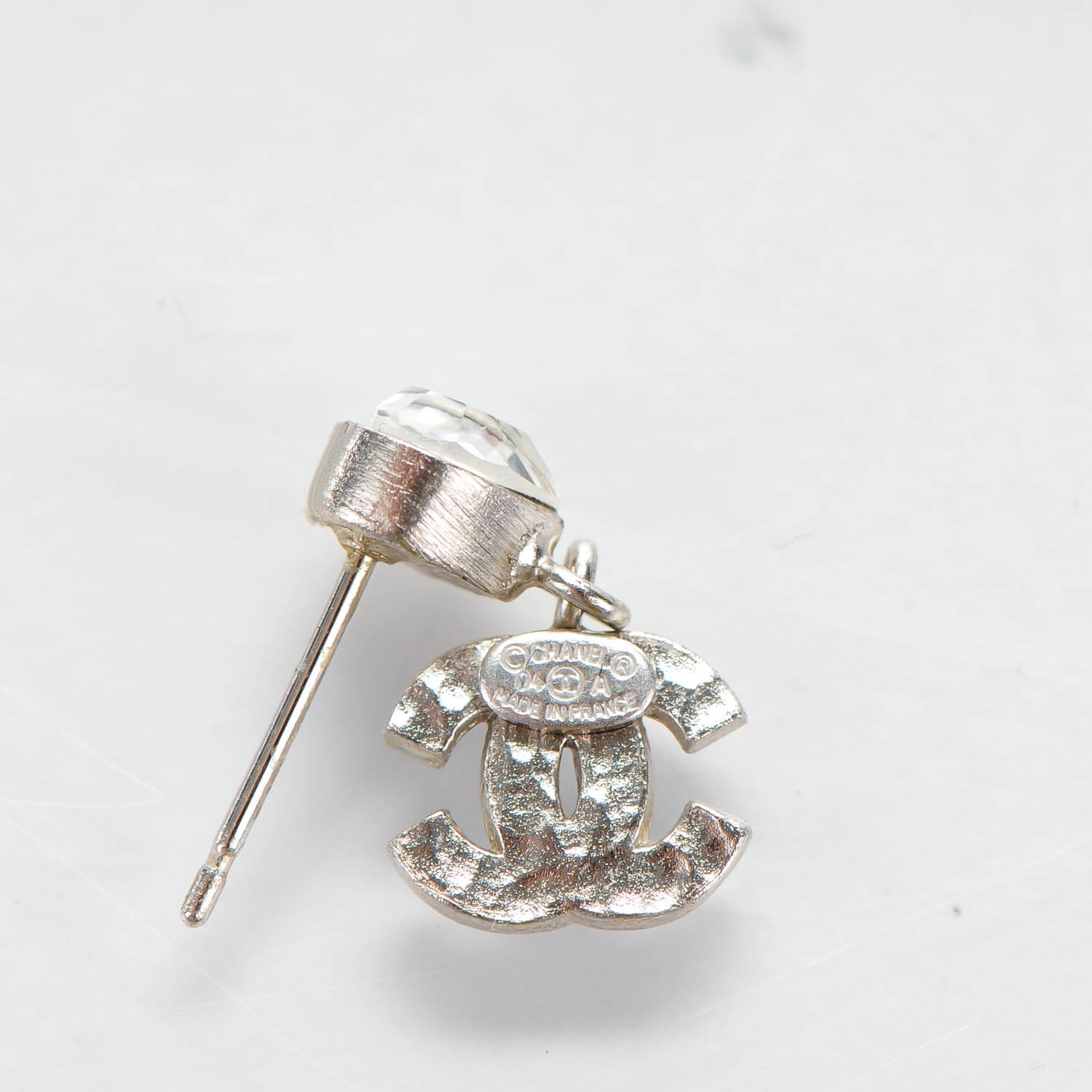 Chanel Crystal Heart CC Drop Earrings Silver 4 of 5