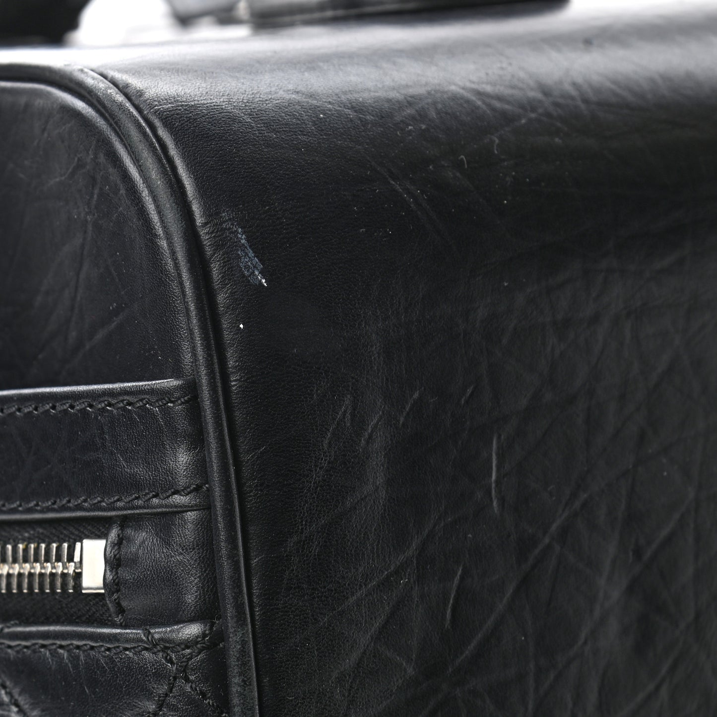Aged Calfskin Quilted Trolley Rolling Luggage Black