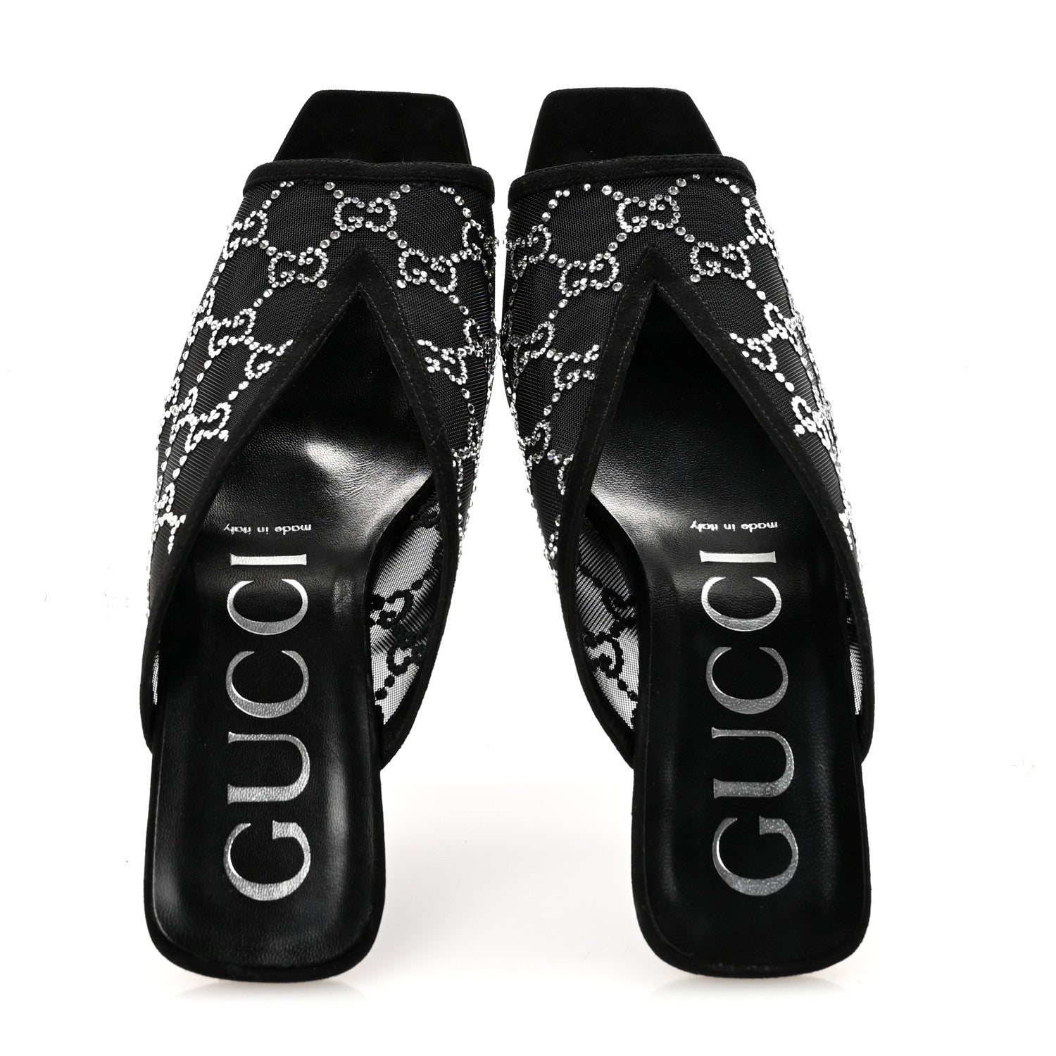 Gucci Tela Retino Kid Scamosciato Crystal GG Monogram Square G 95mm Slide Sandals 40 Black 2 of 9