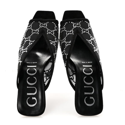 Gucci Tela Retino Kid Scamosciato Crystal GG Monogram Square G 95mm Slide Sandals 40 Black 2 of 9