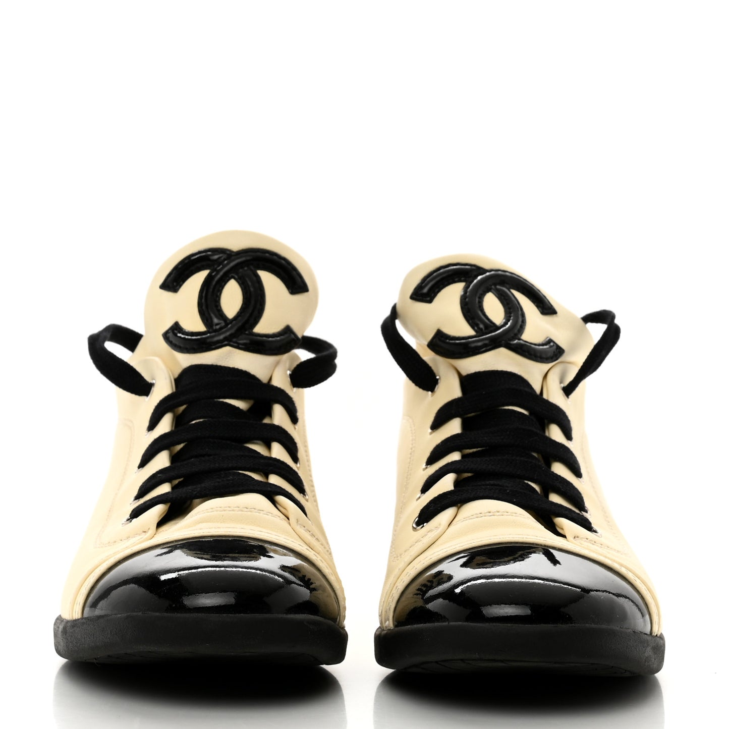 Lambskin Patent Calfskin CC Sneakers 38.5 White Black