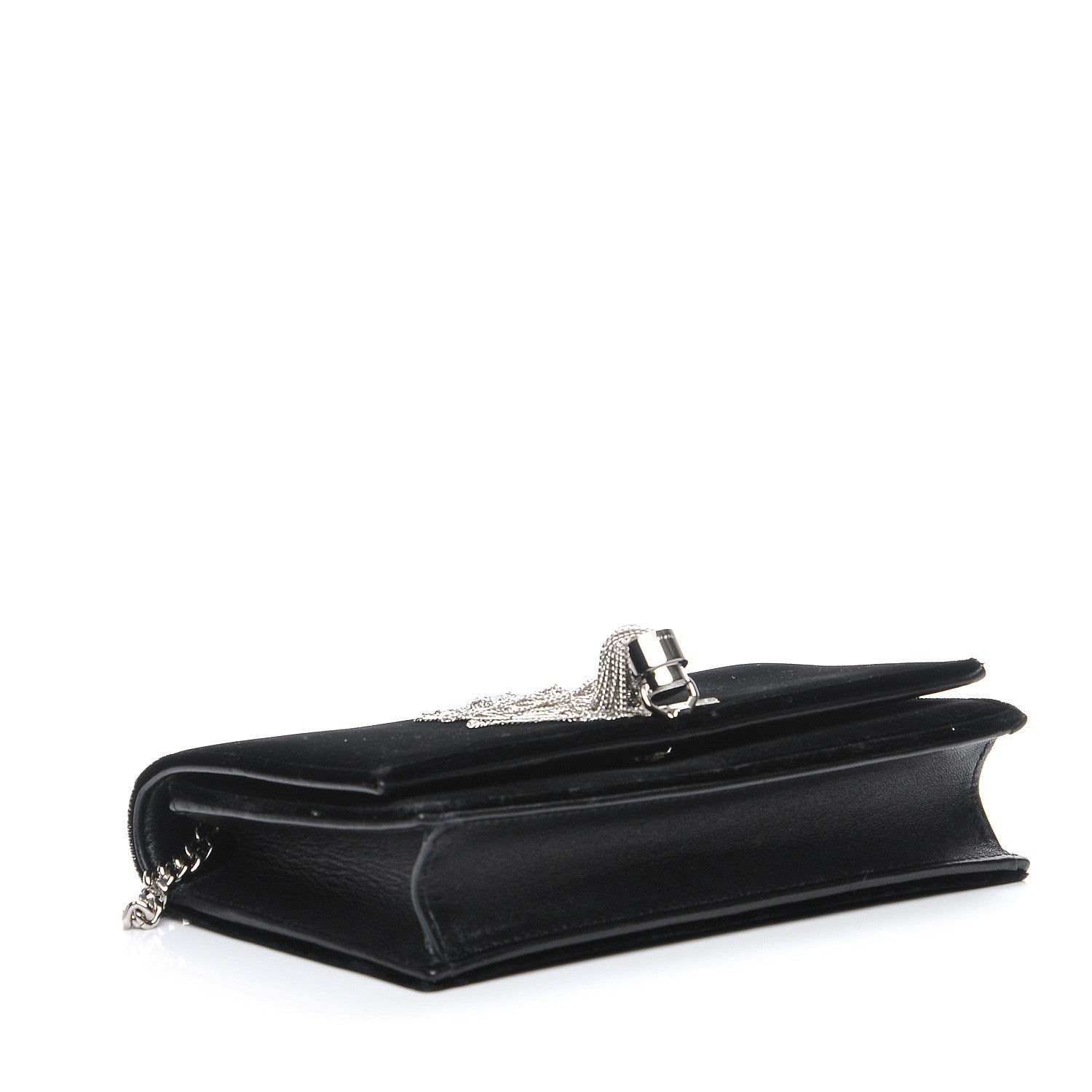 Saint Laurent Velvet Crystal Monogram Tassel Chain Wallet Black 4 of 7