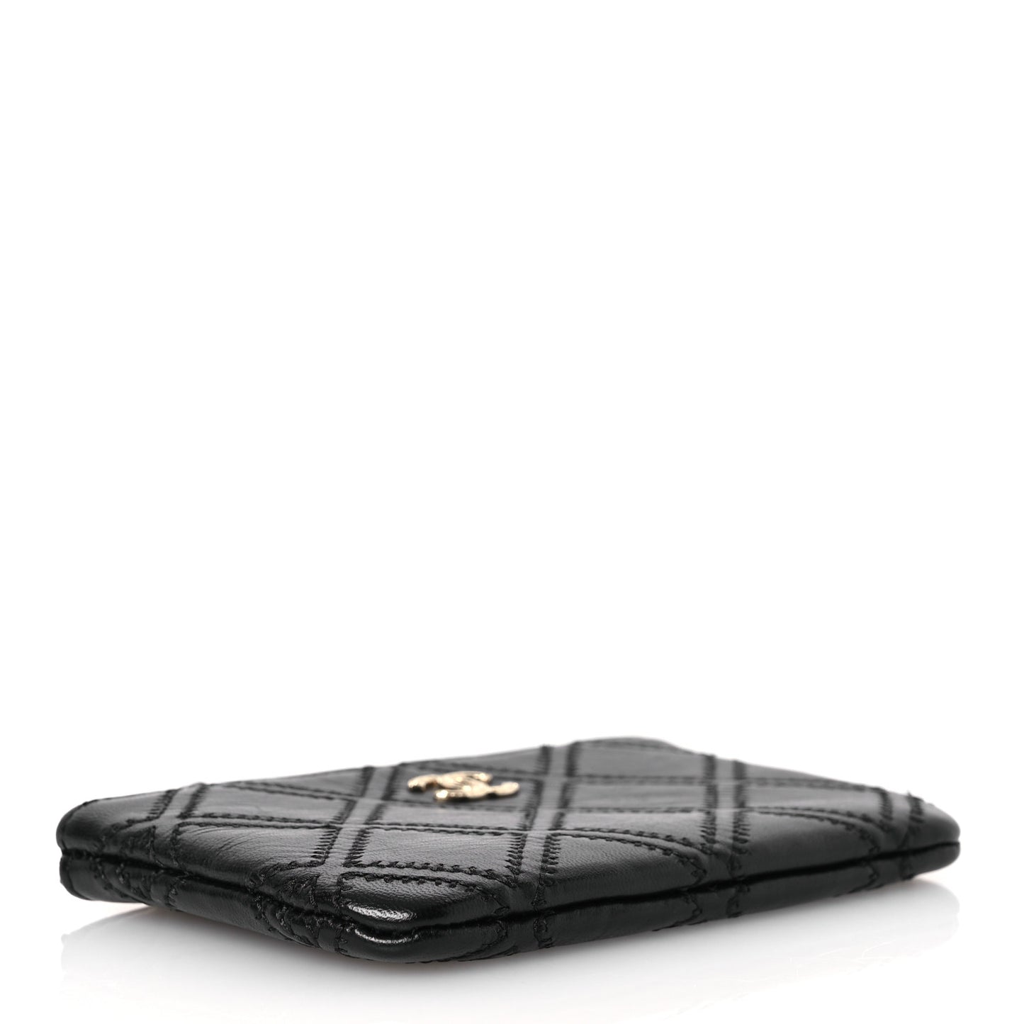 Lambskin Stitched Small Cosmetic Case Black