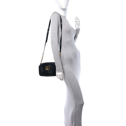 Gucci Calfskin Matelasse Small GG Marmont Chain Shoulder Bag Black 2 of 11