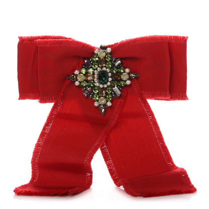 Gucci Grosgrain Crystal Bow Brooch Red 1 of 6