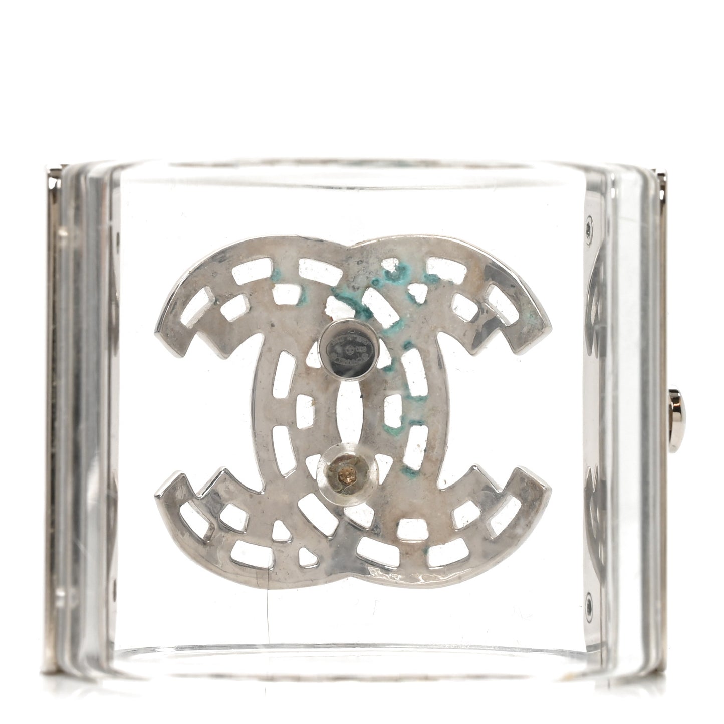 Lucite Baguette Crystal CC Cuff Silver Black