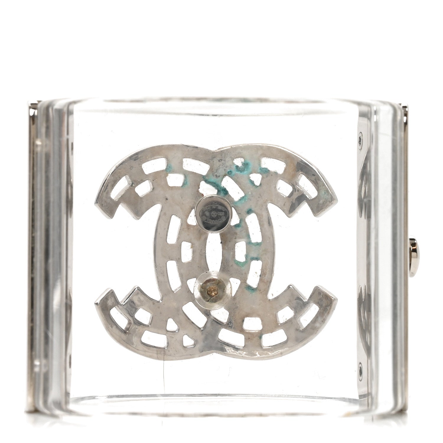 Chanel Lucite Baguette Crystal CC Cuff Silver Black 3 of 4