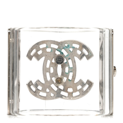 Chanel Lucite Baguette Crystal CC Cuff Silver Black 3 of 4