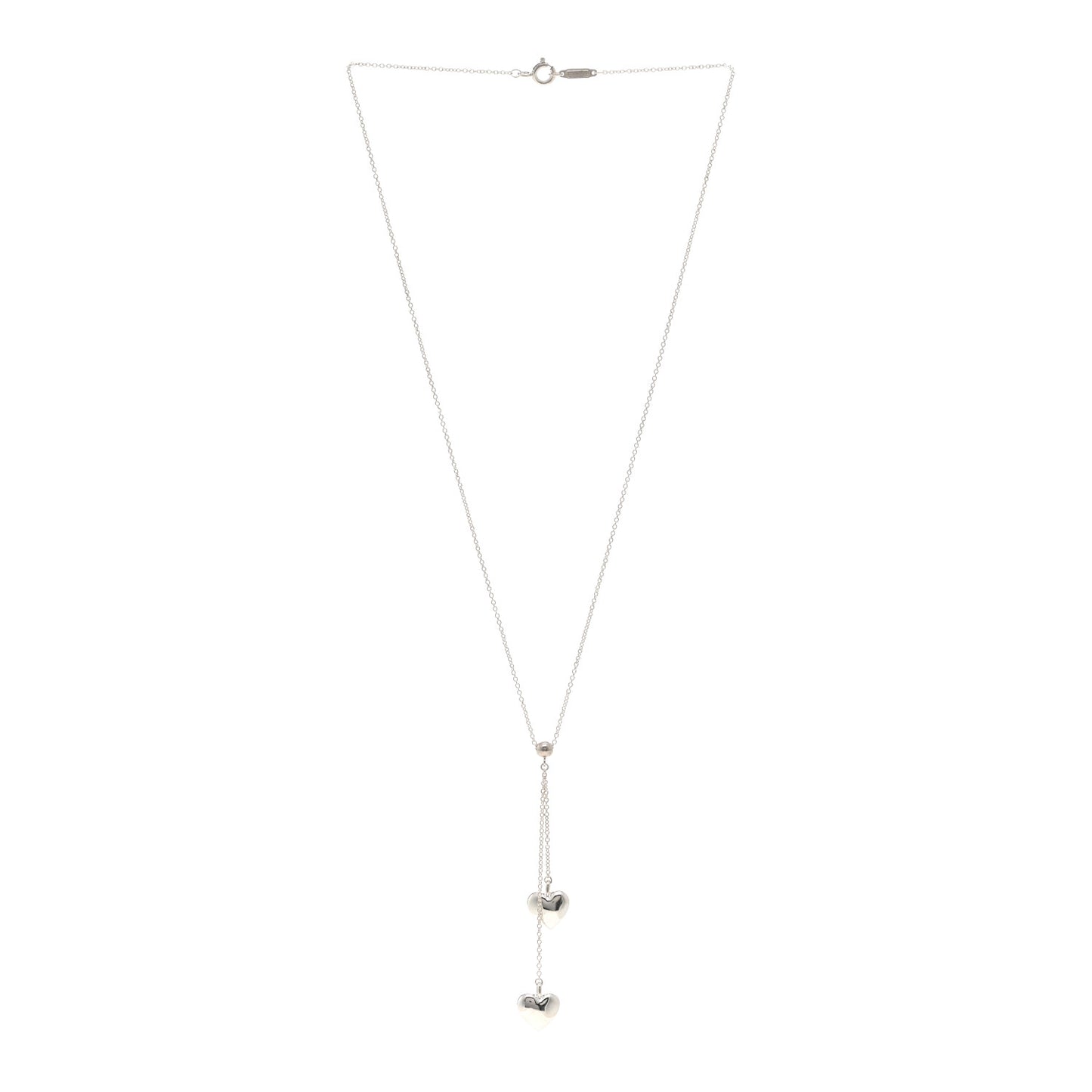 Sterling Silver Double Heart Lariat Pendant Necklace