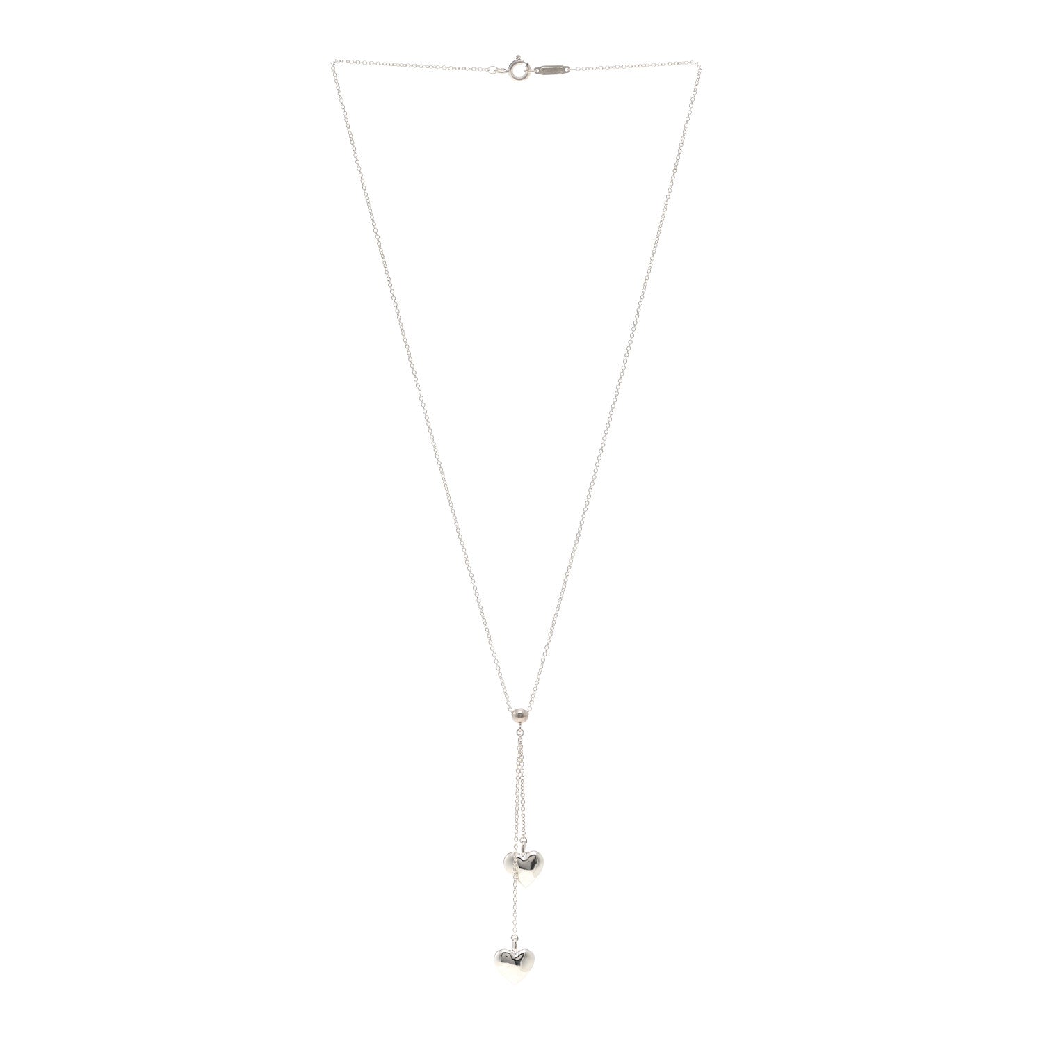 Tiffany Sterling Silver Double Heart Lariat Pendant Necklace 3 of 4