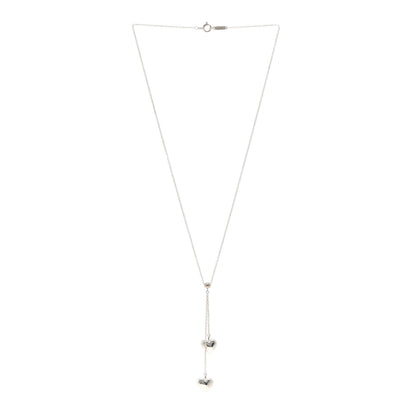 Tiffany Sterling Silver Double Heart Lariat Pendant Necklace 3 of 4