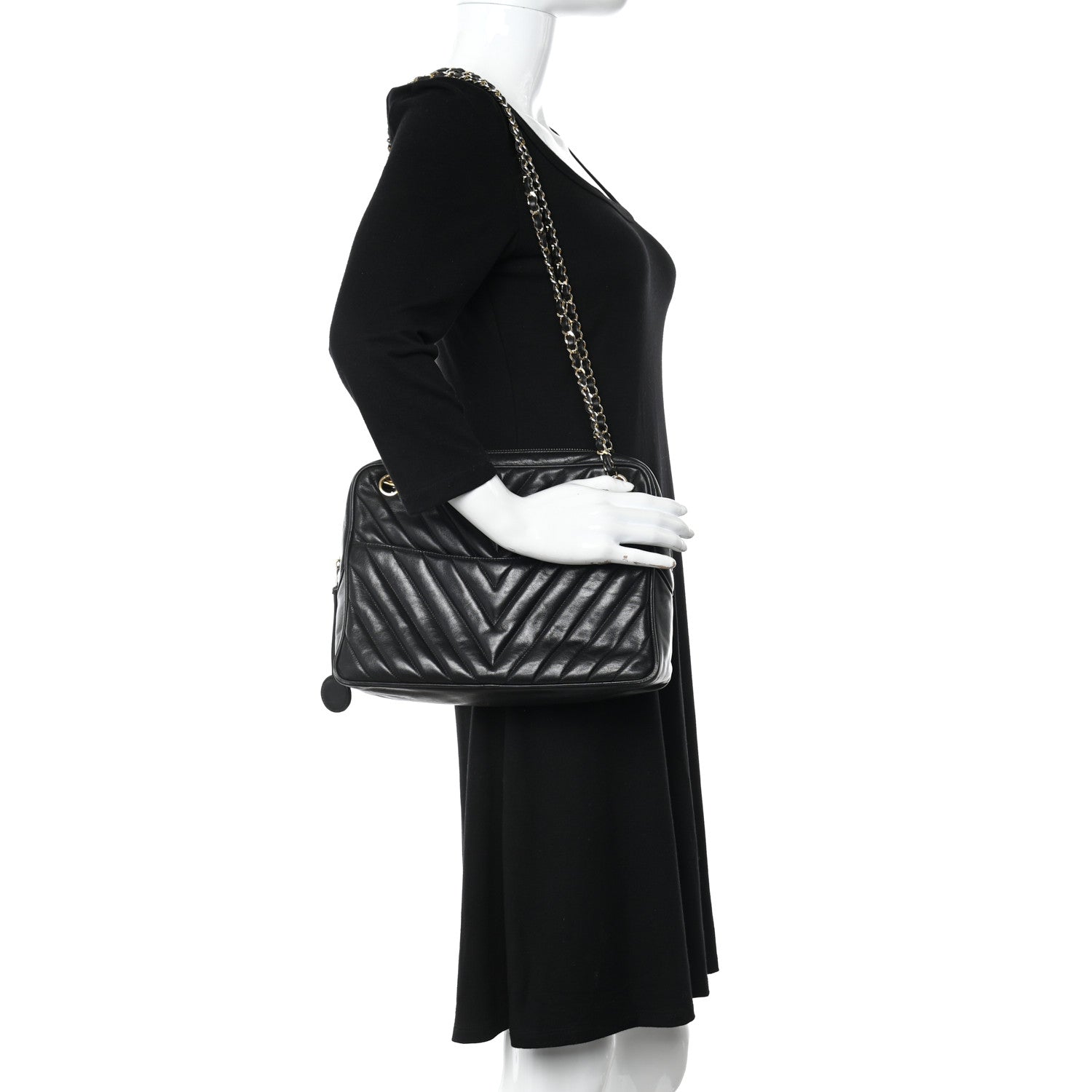 Chanel Lambskin Surpique Chevron Small Tote Black 3 of 14