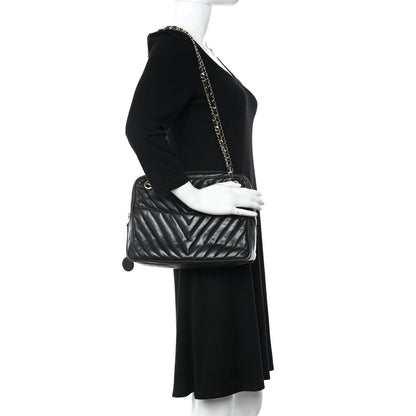 Chanel Lambskin Surpique Chevron Small Tote Black 3 of 14