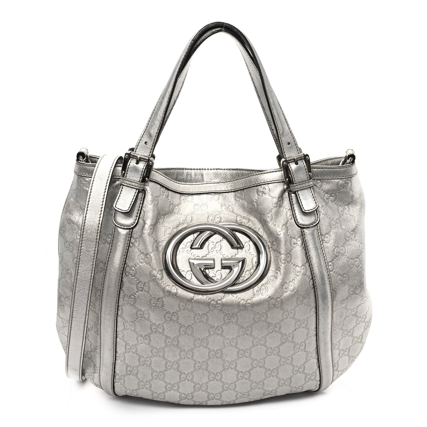 Metallic Guccissima Medium Britt Tote Silver