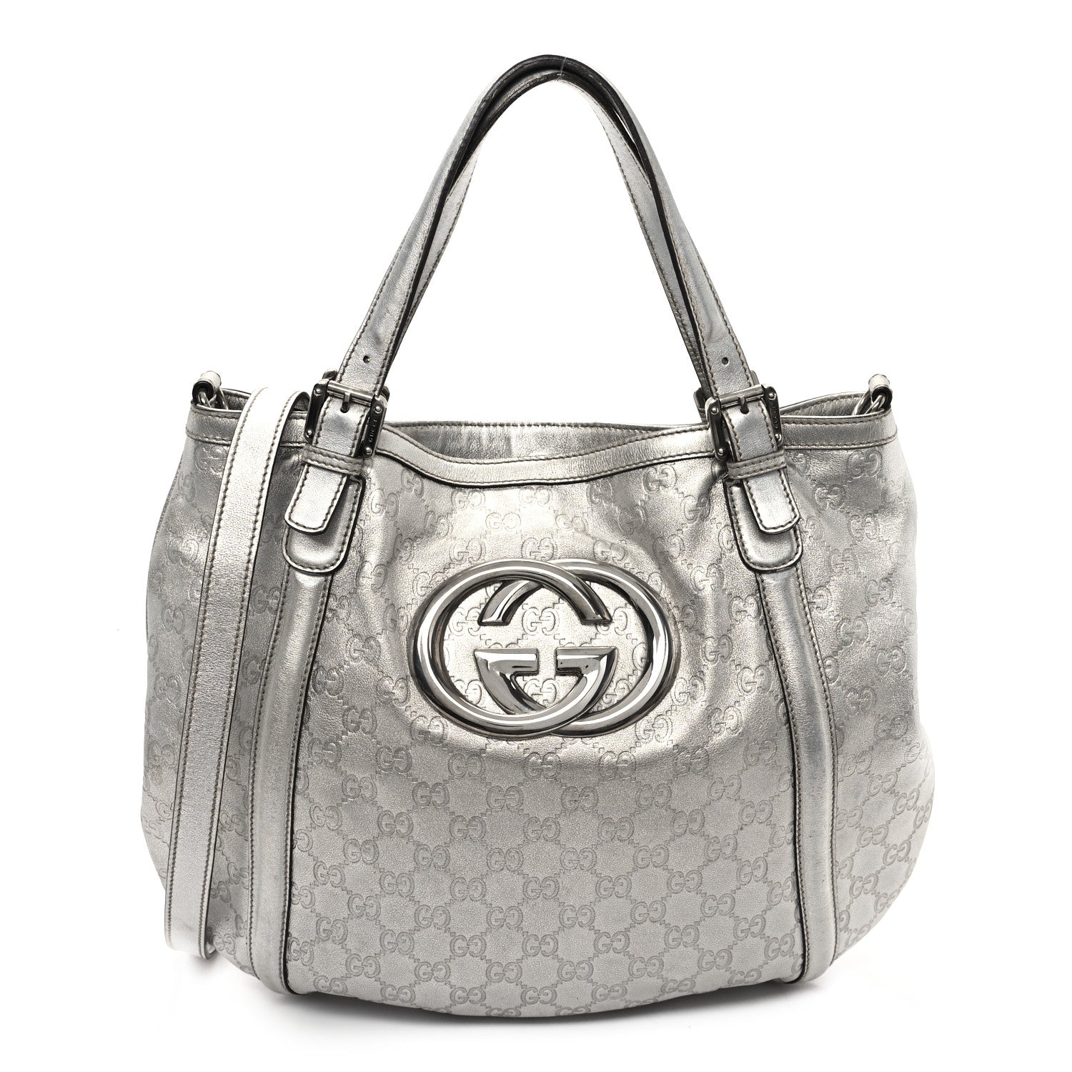 Gucci Metallic Guccissima Medium Britt Tote Silver 1 of 10