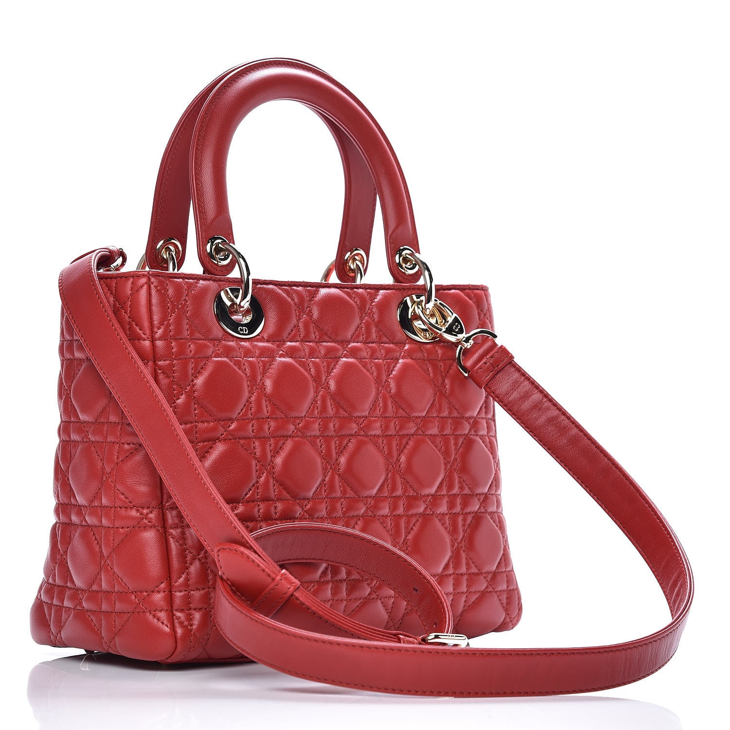 Christian Dior Lambskin Cannage Medium Lady Dior Red 3 of 9