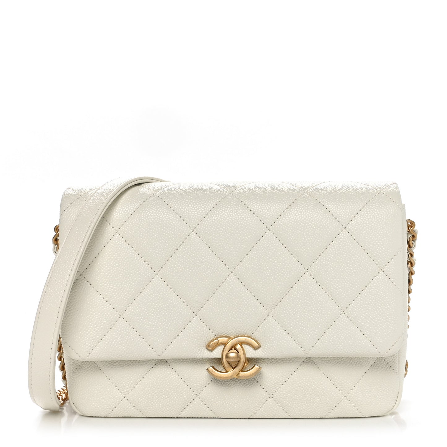 Shiny Caviar Quilted Small Chain Melody Flap White
