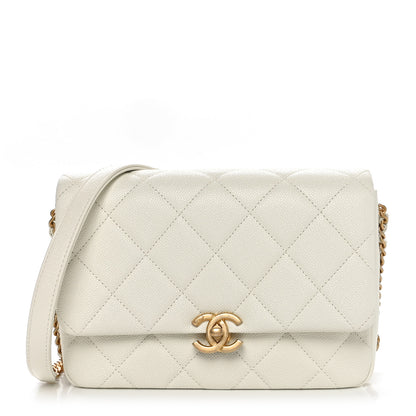 Chanel Shiny Caviar Quilted Small Chain Melody Flap White 1 of 11
