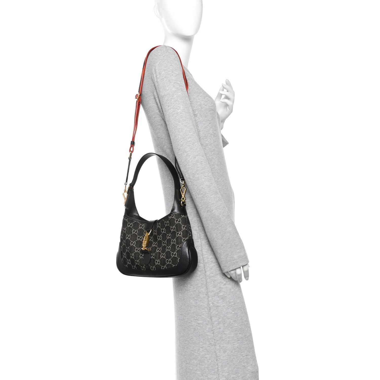 Gucci Jacquard Denim GG Monogram Small Jackie 1961 Hobo Black Ivory 2 of 10