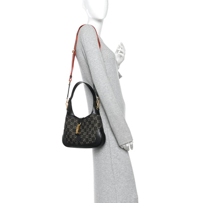 Gucci Jacquard Denim GG Monogram Small Jackie 1961 Hobo Black Ivory 2 of 10