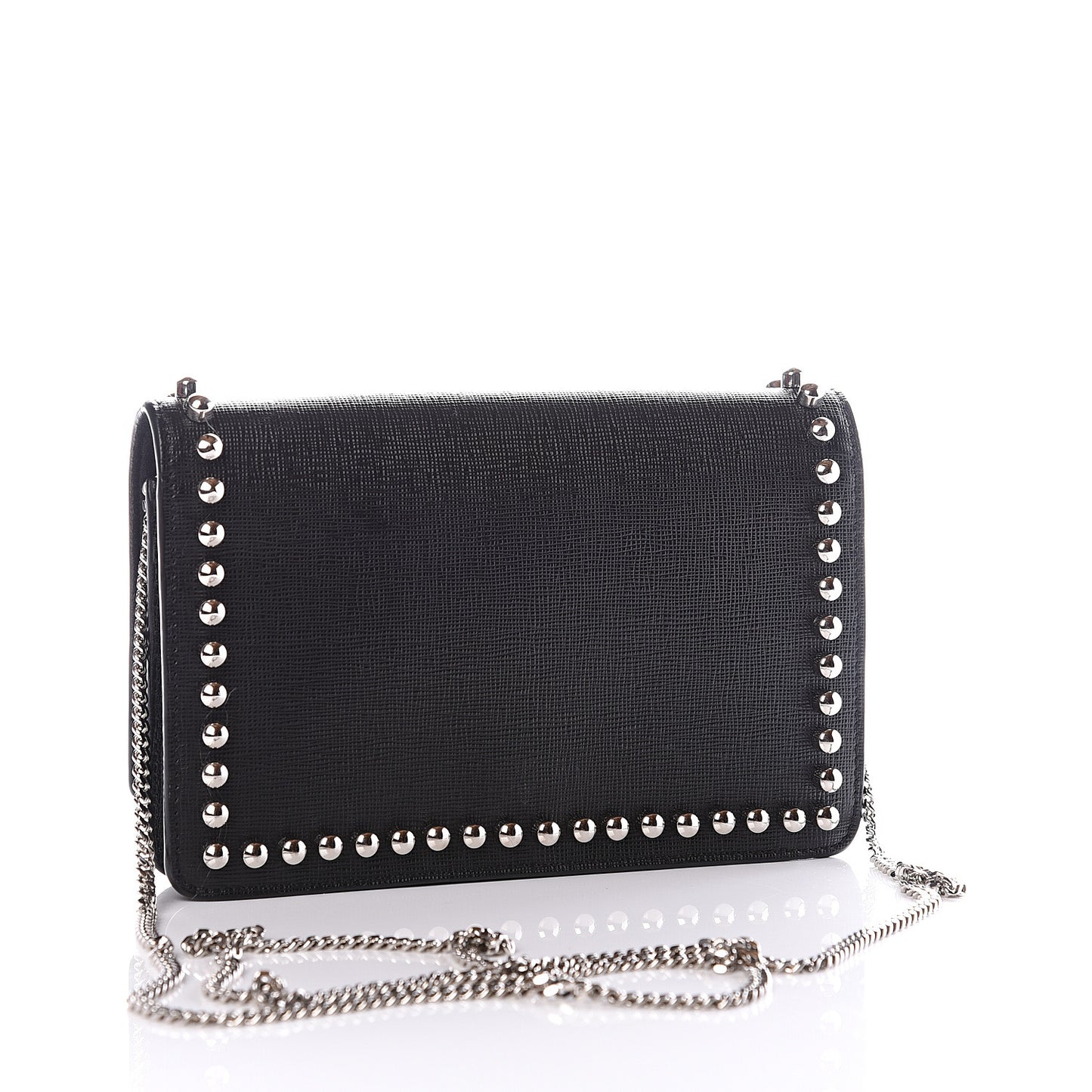 Vitello Elite Mink Fur Studded Karlito Tube Wallet on Chain Black