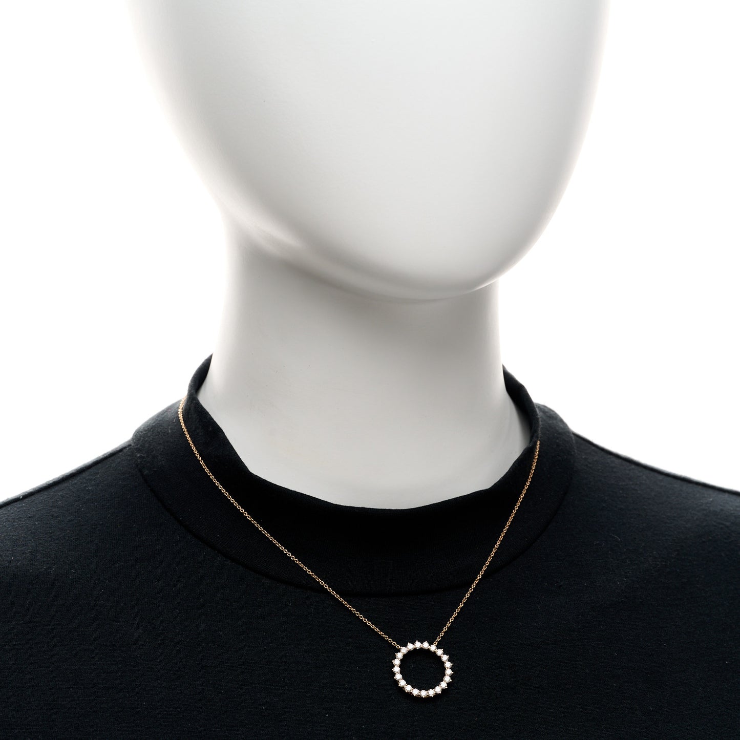 18K Rose Gold Diamond Medium Open Circle Pendant Necklace
