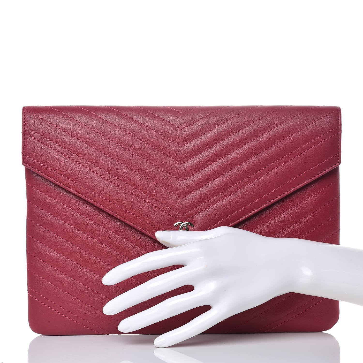 Chanel Calfskin Chevron Quilted Small Envelope Clutch Pink 2 of 7