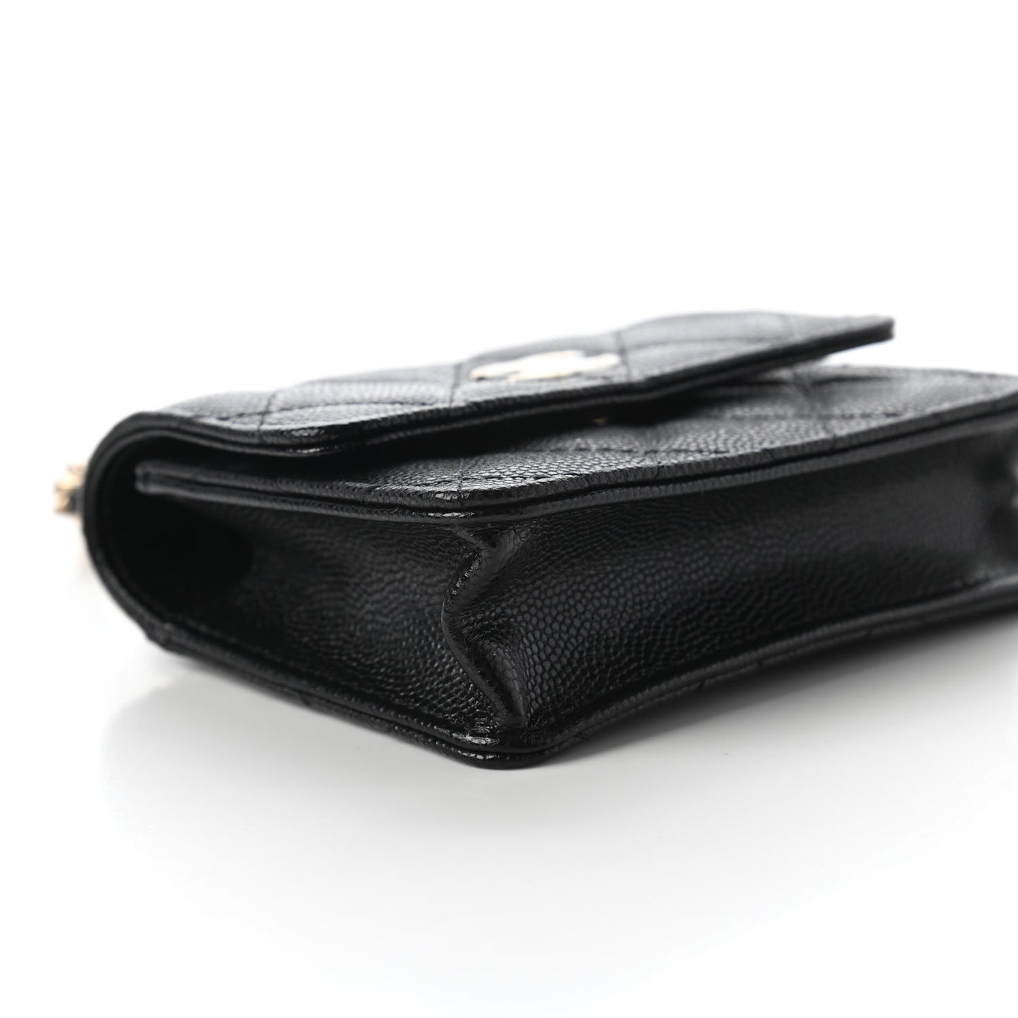 Caviar Quilted Mini Pearl On Top Coin Purse With Chain Black