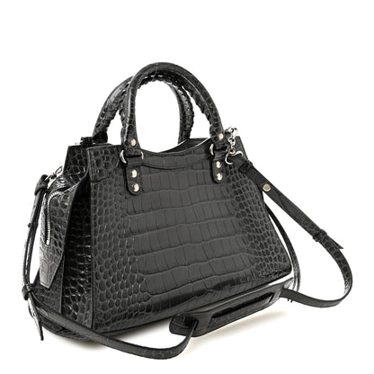 Balenciaga Shiny Supple Calfskin Crocodile Embossed Neo Classic Silver Hardware S City Dark Grey 3 of 9