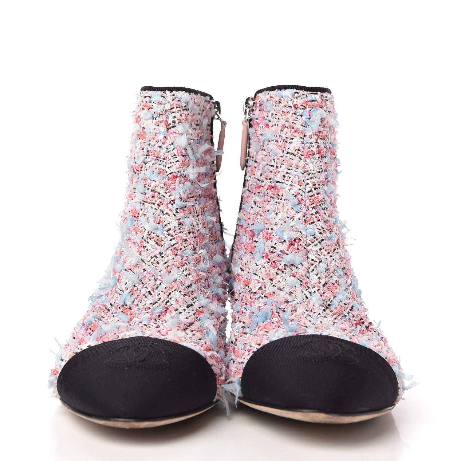 Chanel Tweed Cap Toe CC Short Boots 37.5 Pink Blue Black 2 of 10
