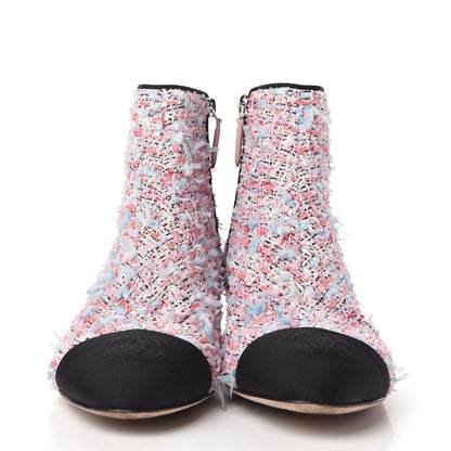Chanel Tweed Cap Toe CC Short Boots 37.5 Pink Blue Black 2 of 10