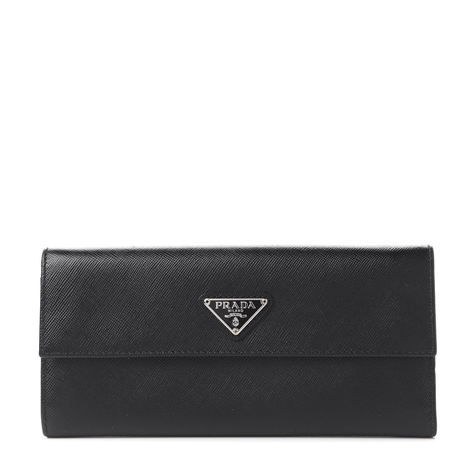 Prada Saffiano Continental Flap Wallet Black 1 of 9