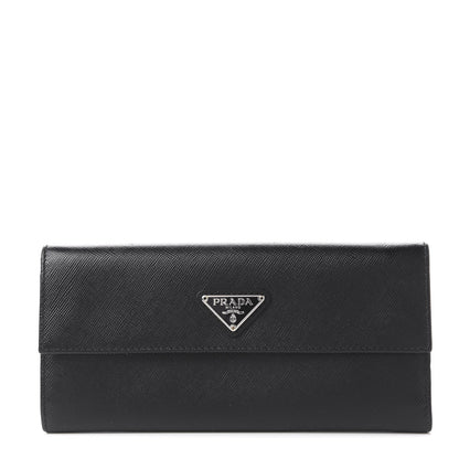 Prada Saffiano Continental Flap Wallet Black 1 of 9