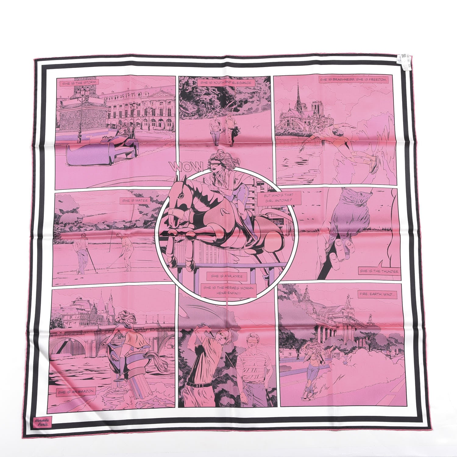 Hermes Silk Carre Wow Double Face Scarf 90 Rose Vert Rose Framboise 2 of 7
