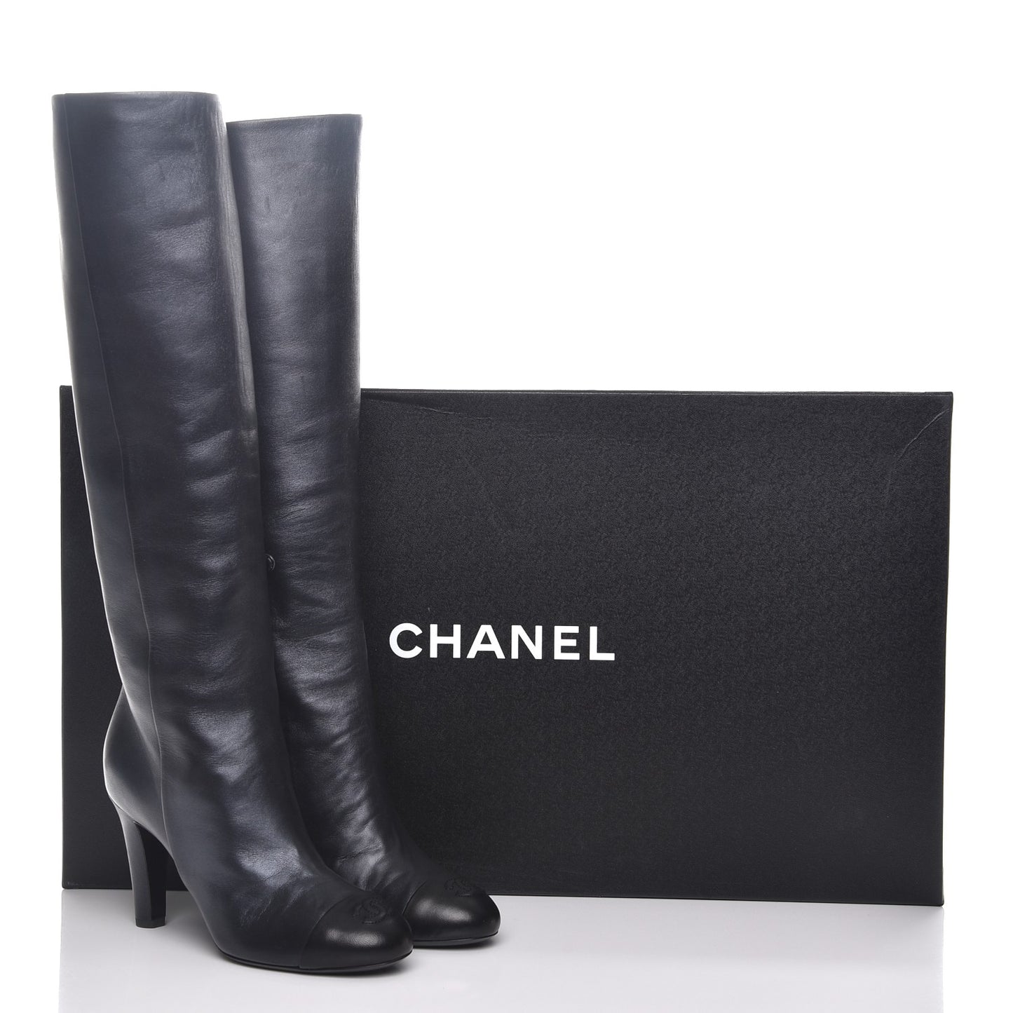 Lambskin CC Cap Toe High Boots 39 Pearly Black