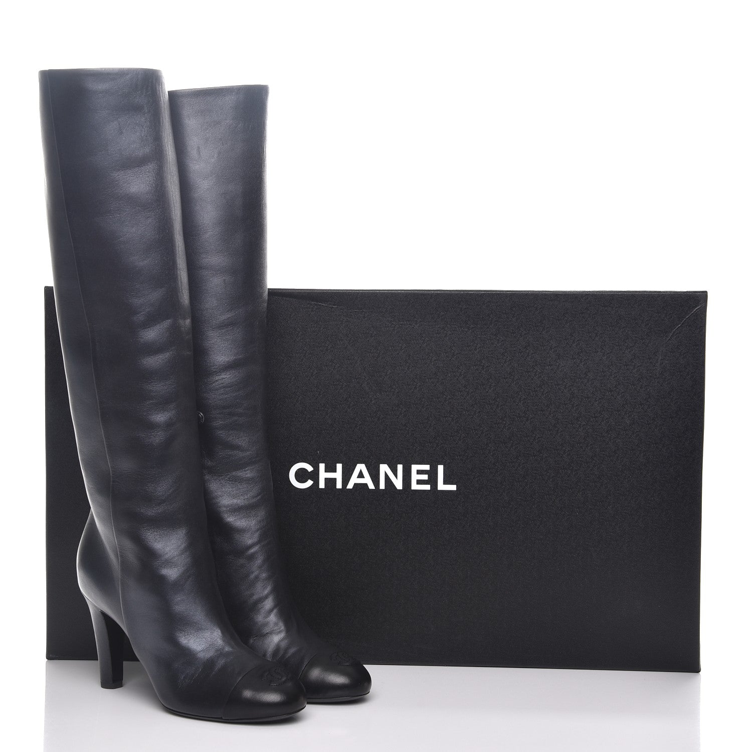 Chanel Lambskin CC Cap Toe High Boots 39 Pearly Black 10 of 10
