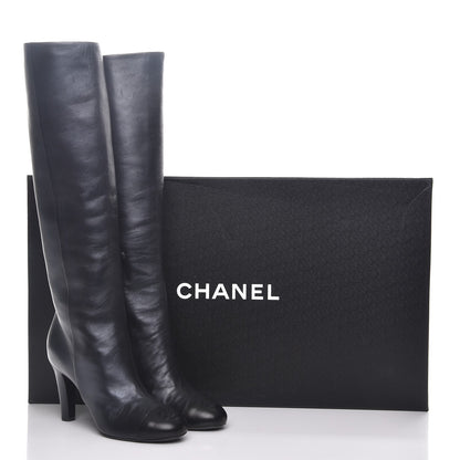 Chanel Lambskin CC Cap Toe High Boots 39 Pearly Black 10 of 10