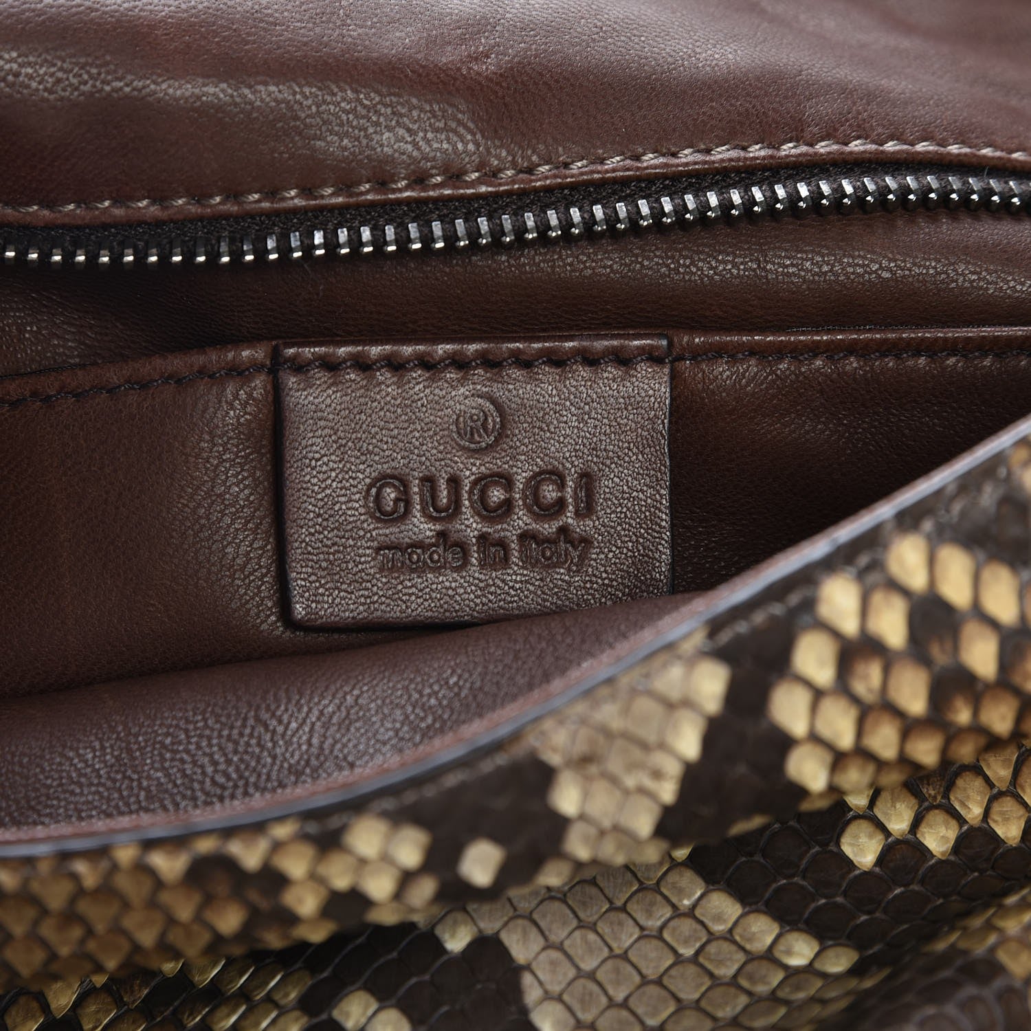Gucci Python Large Flap Clutch Brown 6 of 8