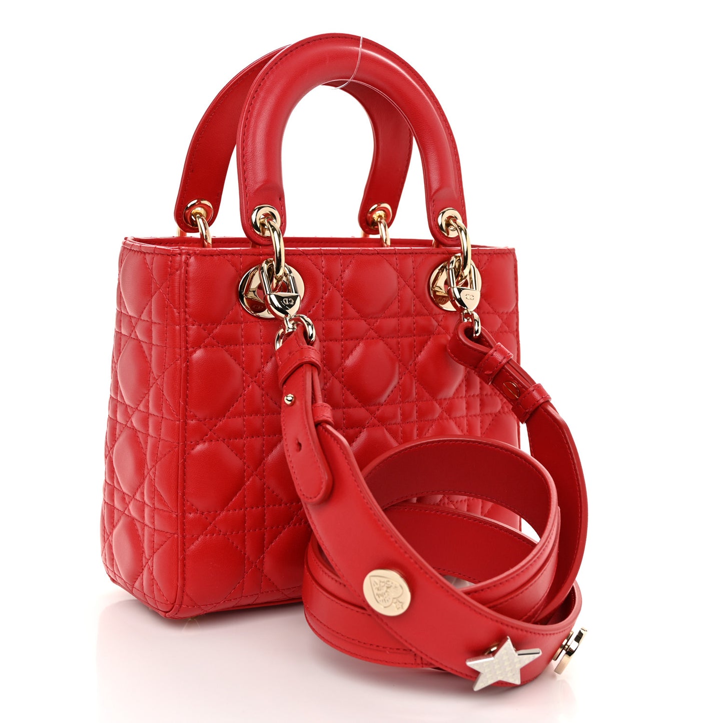 Lambskin Cannage Small Lucky Badges My Lady Dior Red