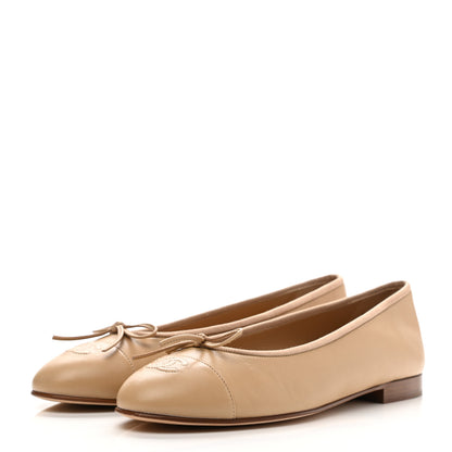 Chanel Lambskin Cap Toe CC Ballerina Flats 41 Beige 3 of 11