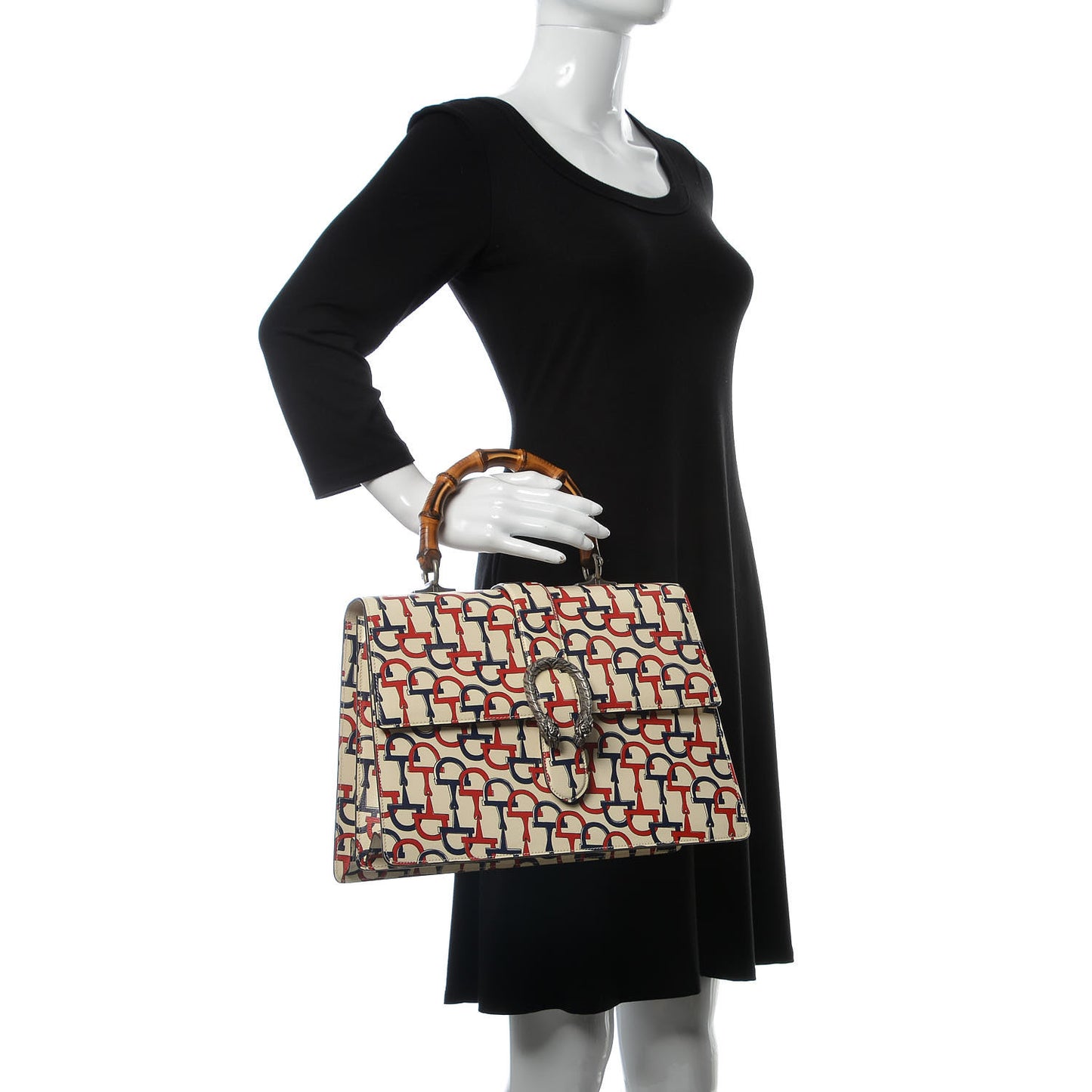 Calfskin Bamboo Horsebit Print Large Dionysus Top Handle Bag Blue Red