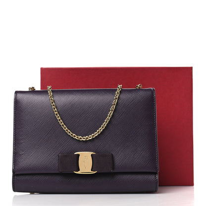 Salvatore Ferragamo Printed Calfskin Vara Bow Chain Flap Crossbody Purple 9 of 9