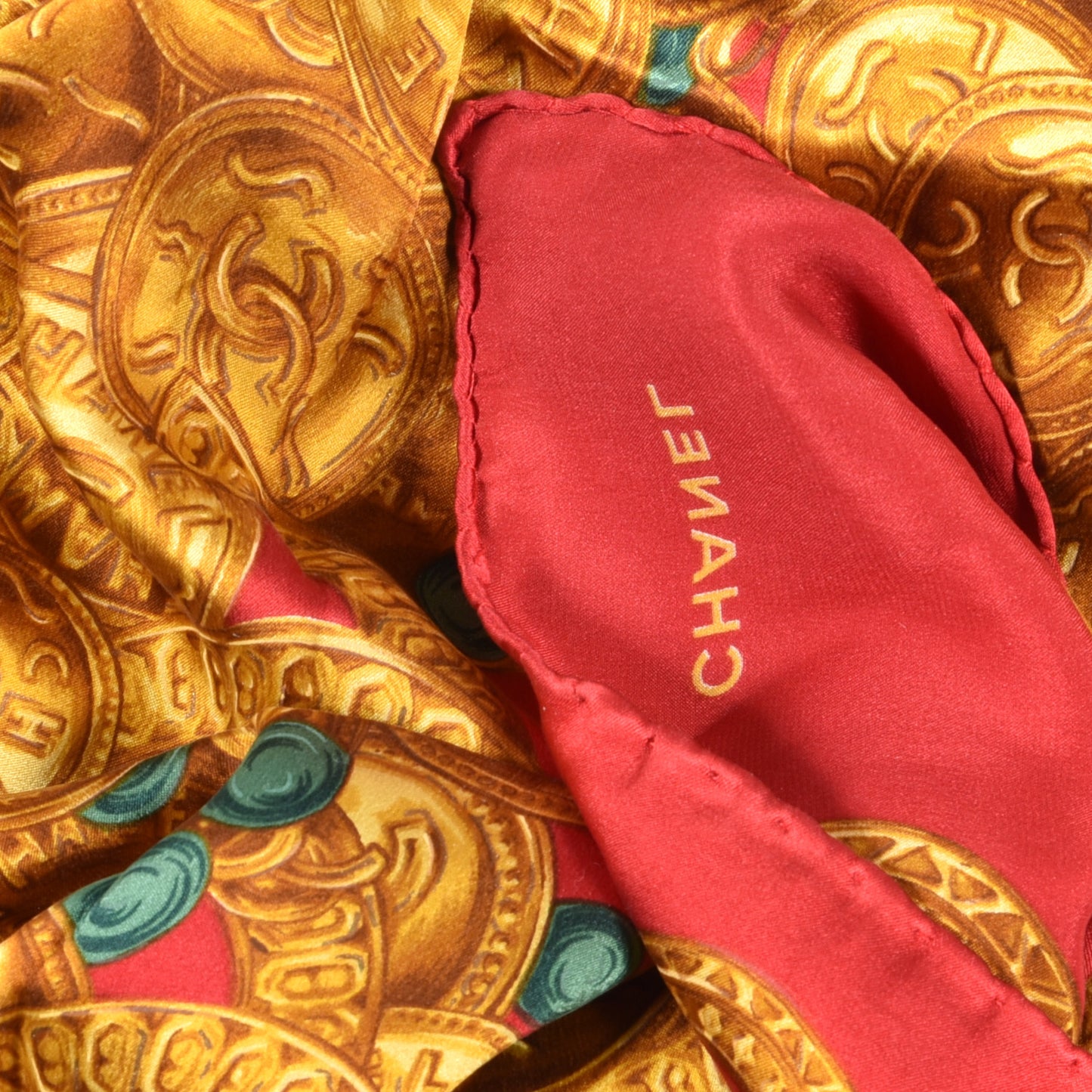 Printed Silk Medallion Scarf Red